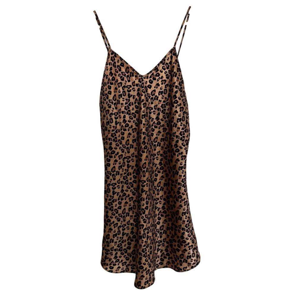 Satin Silky Leopard Slip Dress with V back Women's Size Medium Large